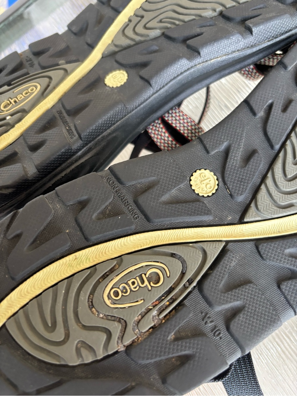 Chaco Women's Black Footbed Sandals with Taupe-Patterned Straps - Picture 7 of 7